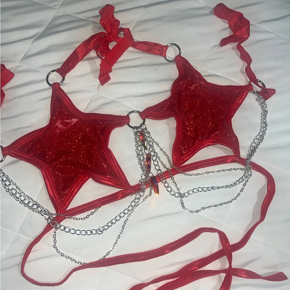 Red festival rave top